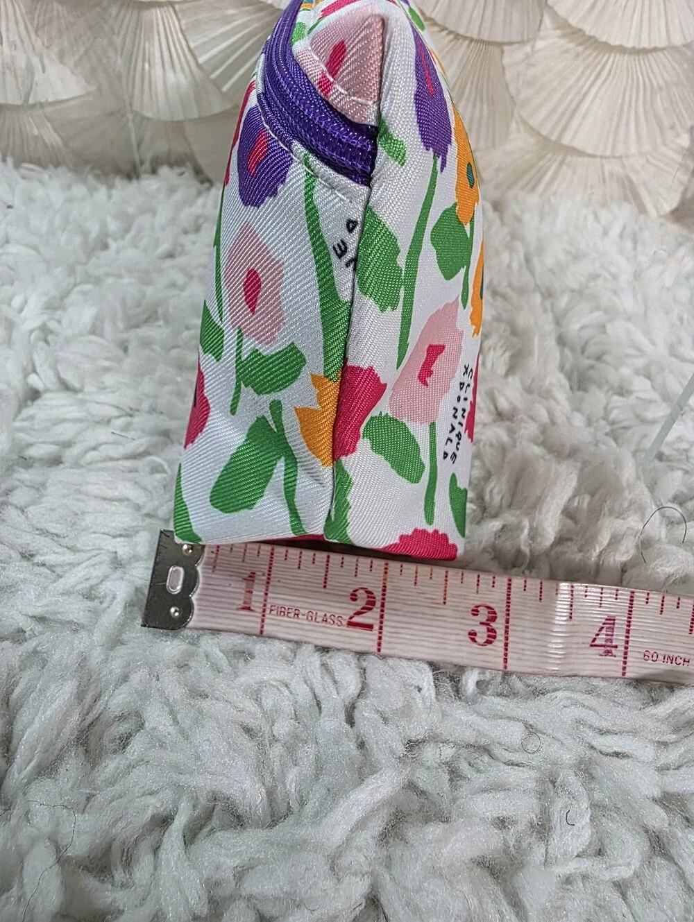 Clinique Floral Cosmetic Bag in White with Pink, Purple & Orange Blooms